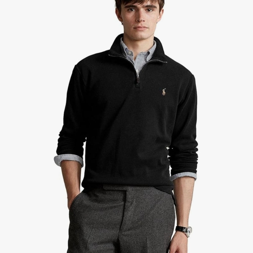 Ralph Lauren Classic Estate-Rib Half-Zip Grey Pullover with Embroidered Logo S